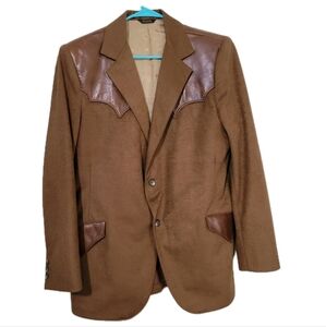 Men's Western Brown Blazer with Leather Accents